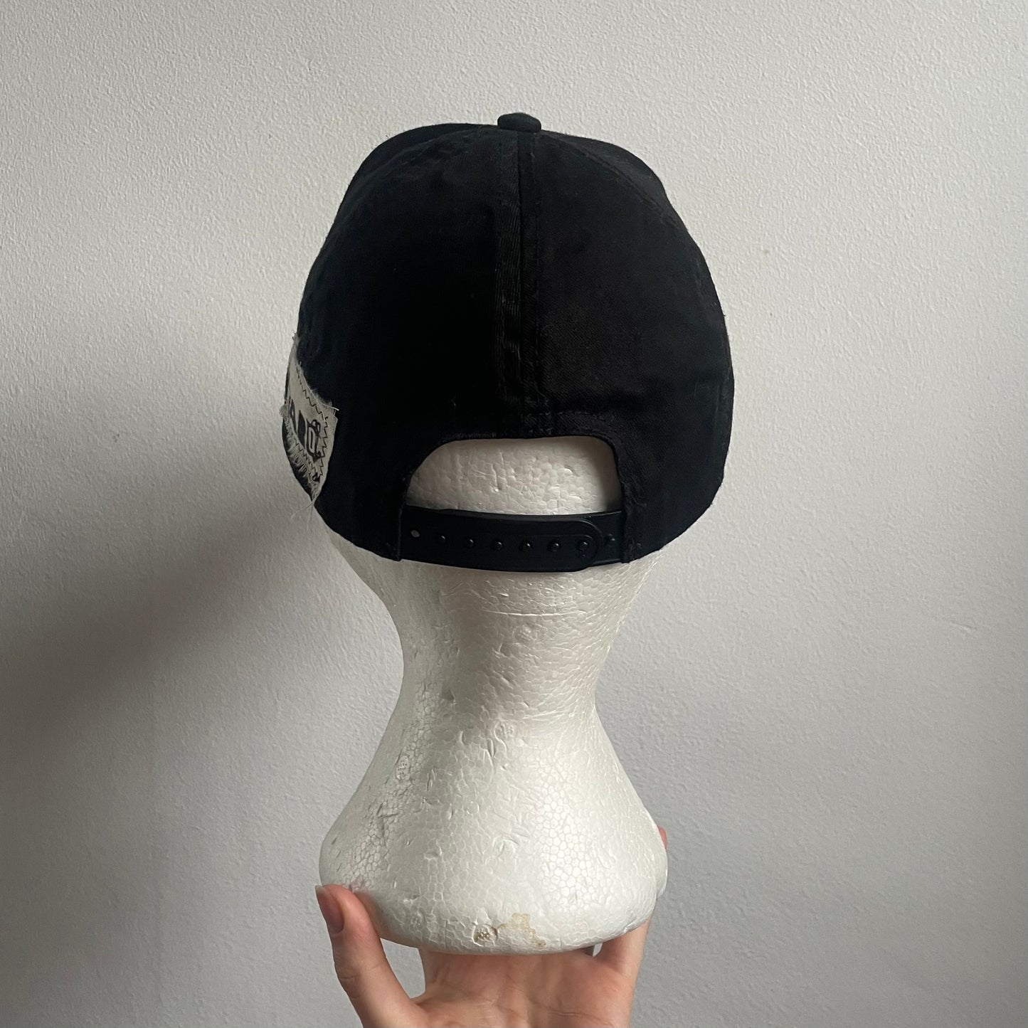 Upcycled stripe brim cap