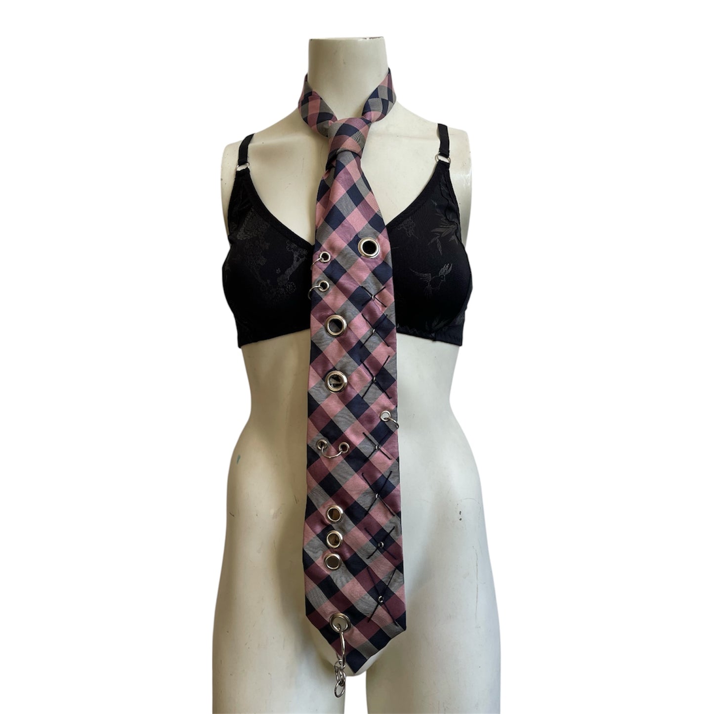 Plaid stitch tie