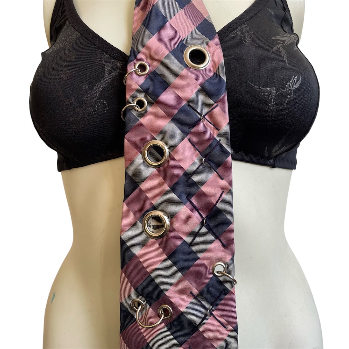 Plaid stitch tie