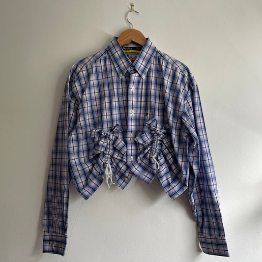 Blue plaid scrunchie shirt