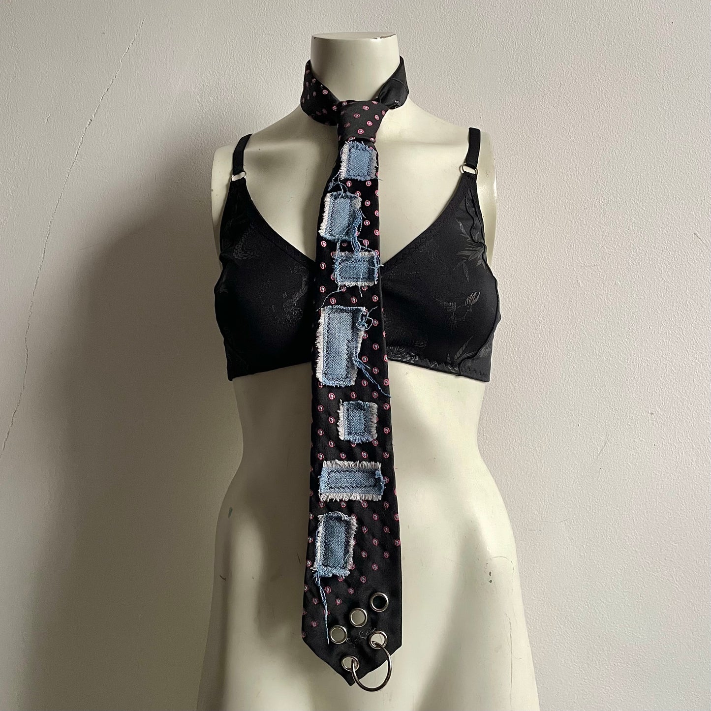 Scrappy denim tie