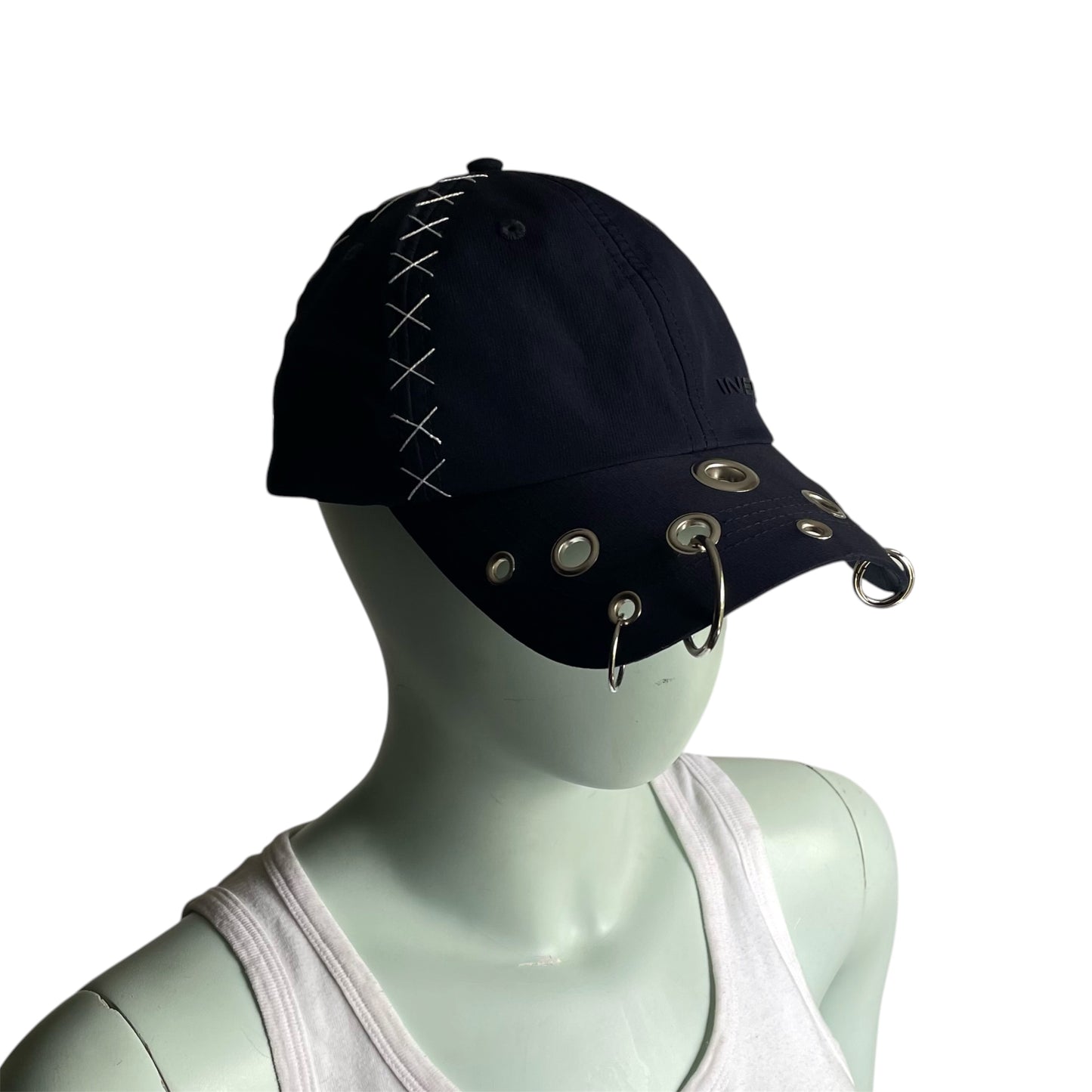 Navy cross stitch cap