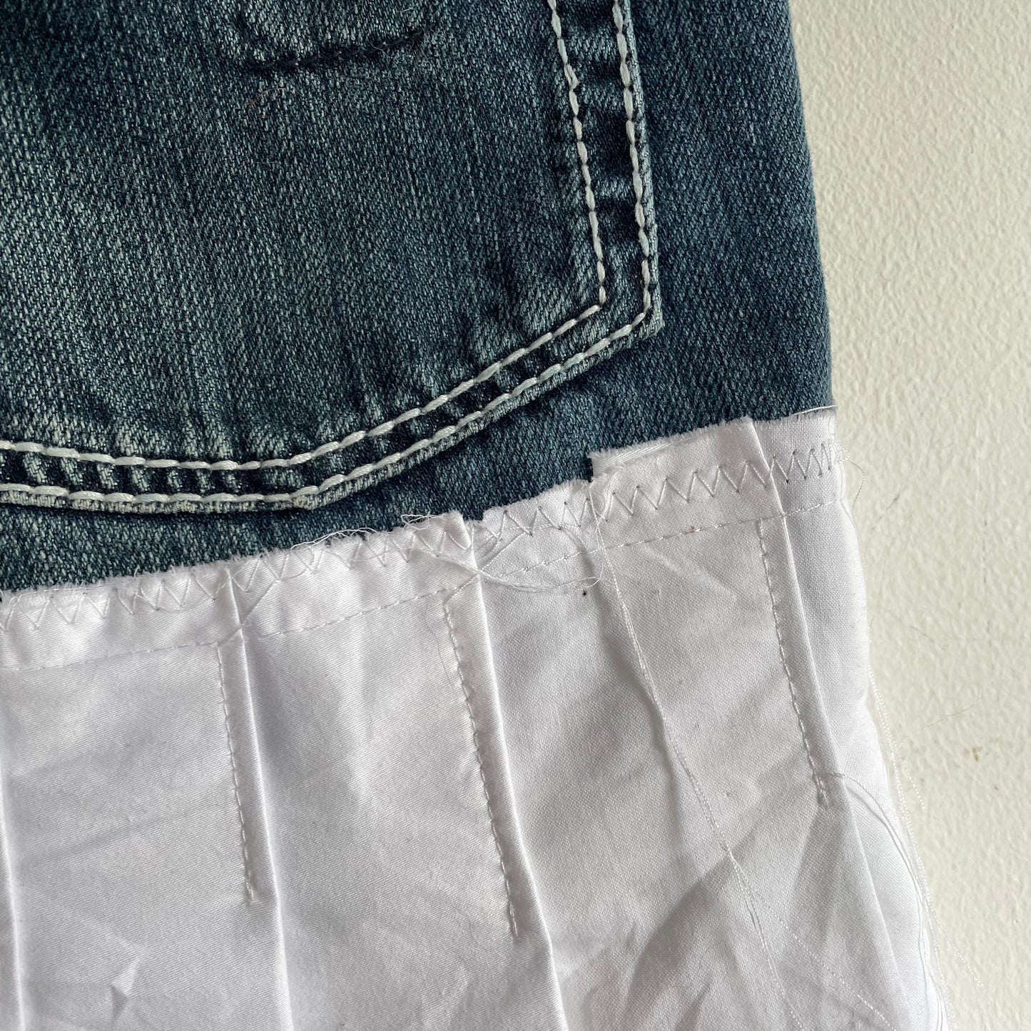 Denim + pleated skirt