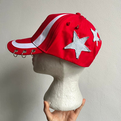 Red denim star cap