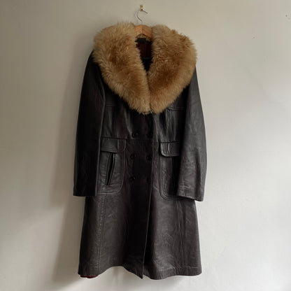 Brown leather coat