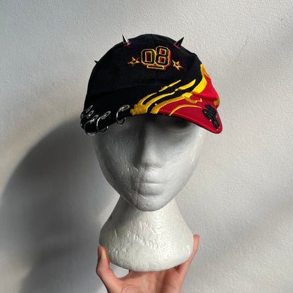 Upcycled flame racer cap