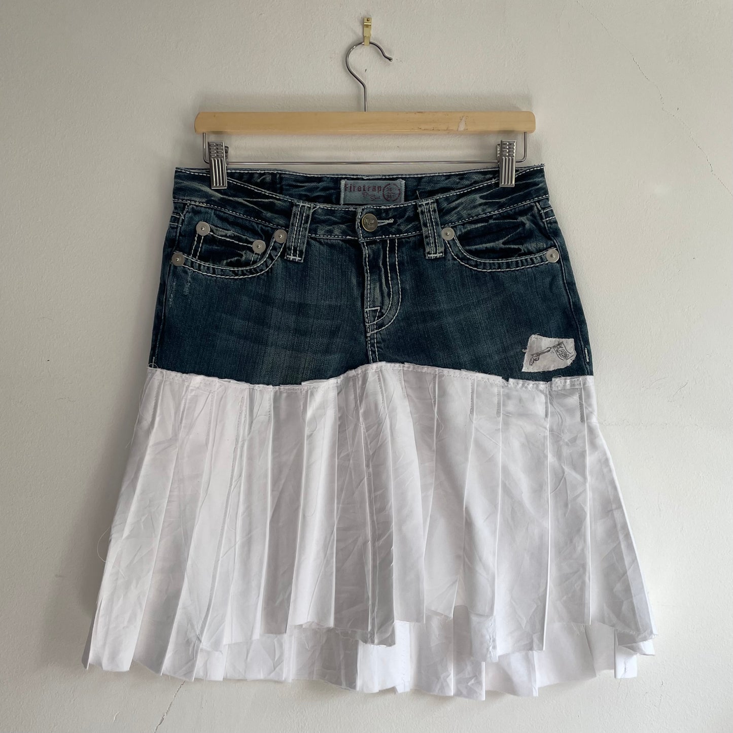 Denim + pleated skirt