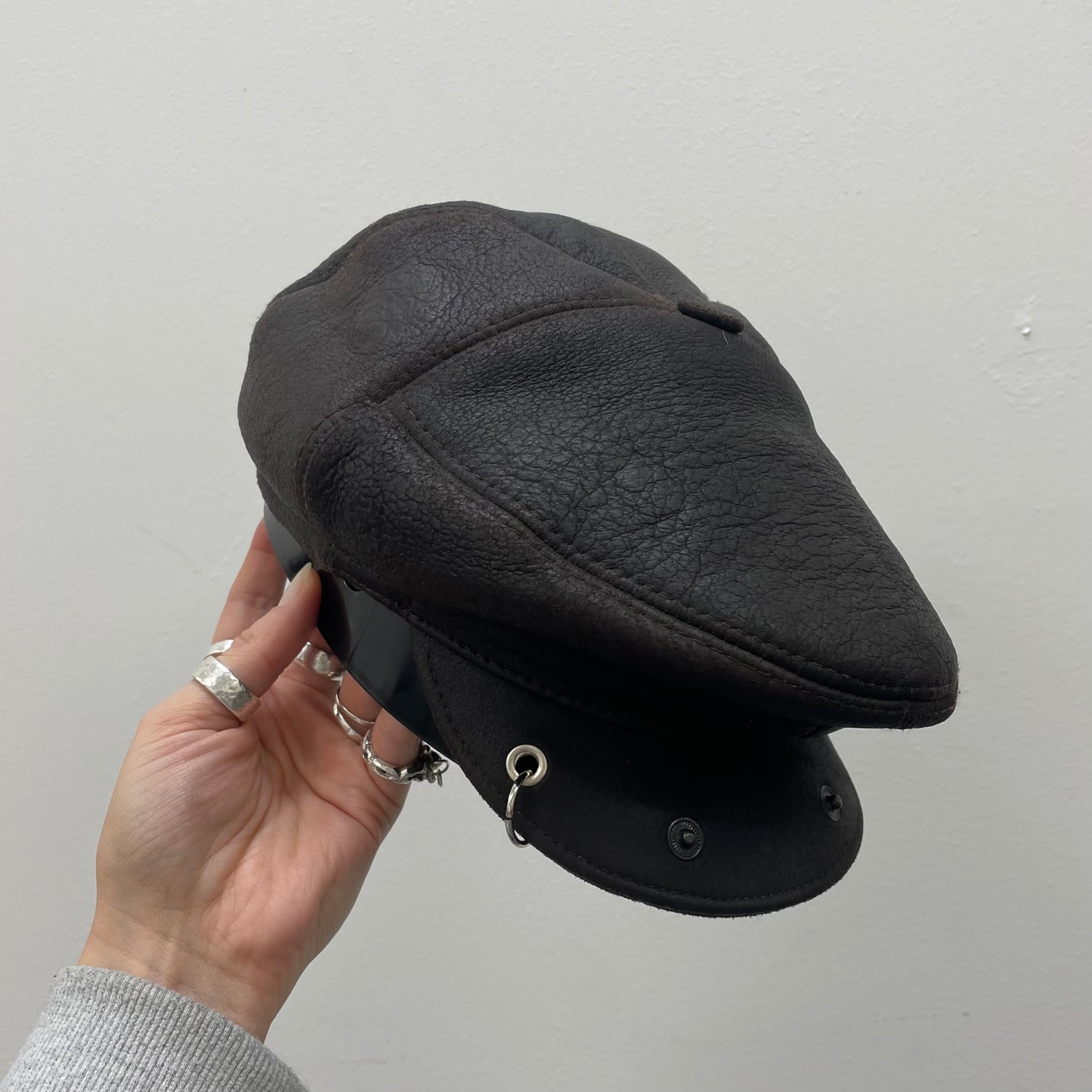 Leather baker boy hat