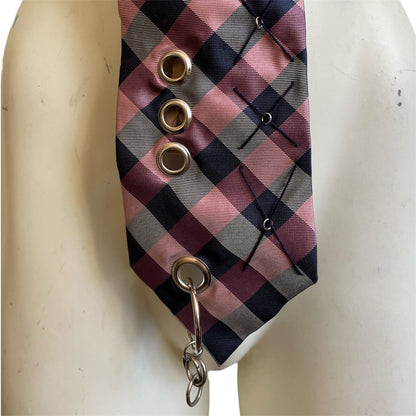 Plaid stitch tie