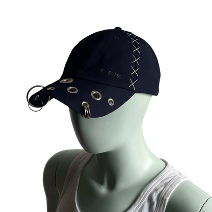 Navy cross stitch cap