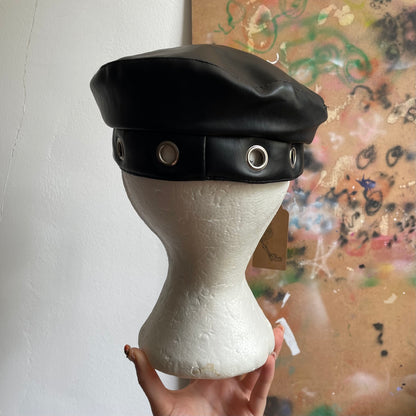 Faux leather upcycled hat