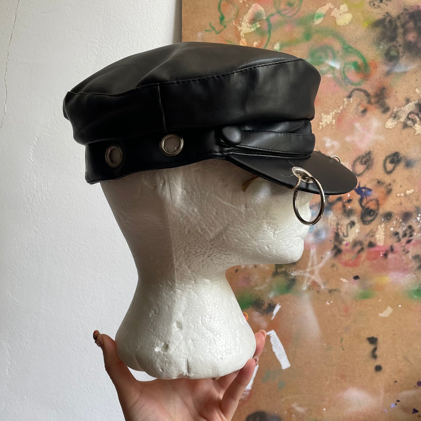 Faux leather upcycled hat